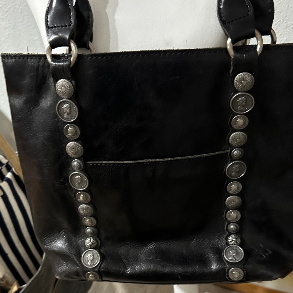 Patricia Nash Black Leather Shoulder Bag with Silver Details